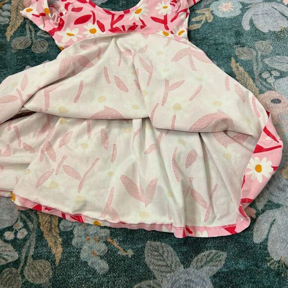 Hanna Andersson Dress Girls 6 Pink Red Floral Twirl Skater Floral Cotton Stretch - Picture 11 of 12